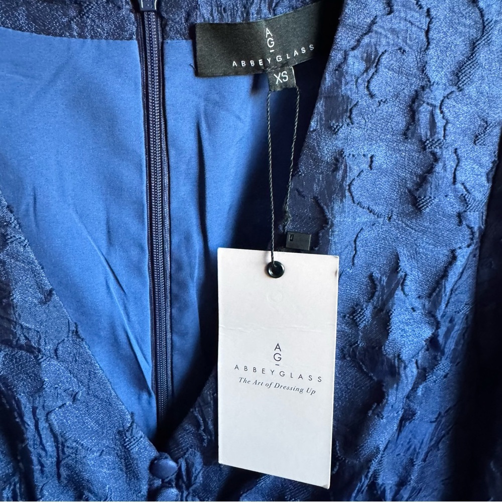 NWT Abbey Glass Brooke Organza V-Neck Button Front A-Line Maxi Dress Navy Sz XS - Picture 8 of 12